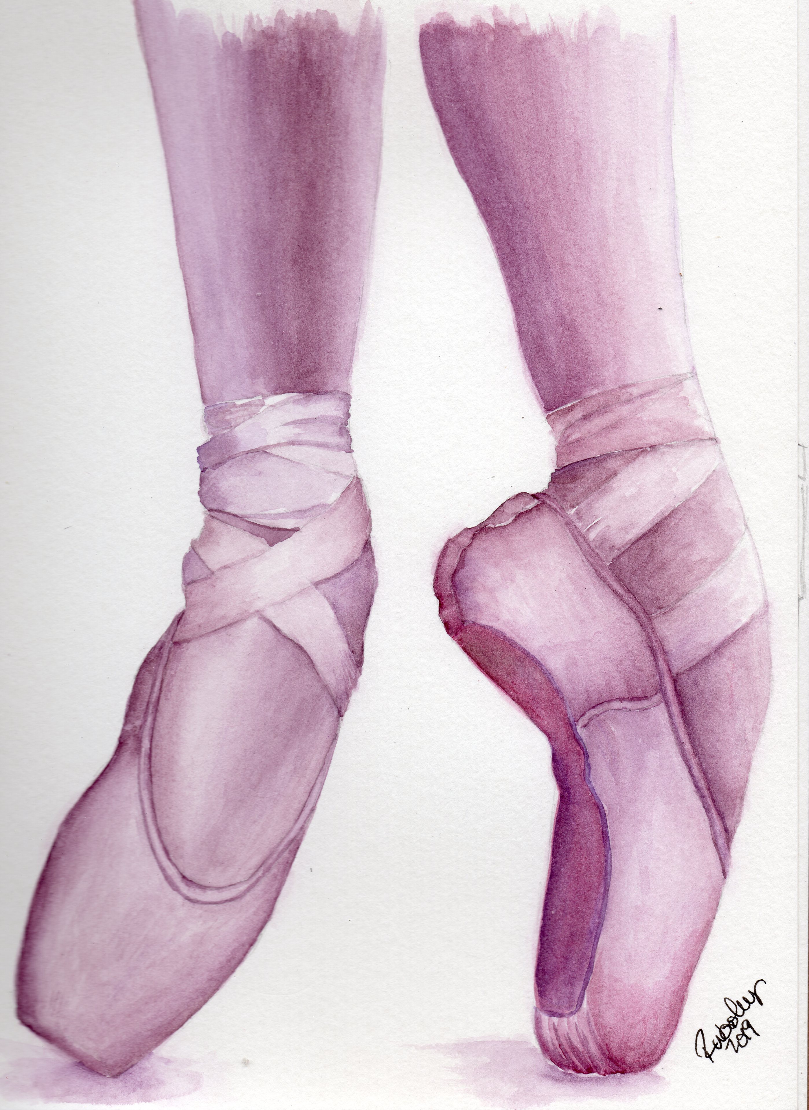 Pointe: an Exercise in Purple, approx 7" x 10"