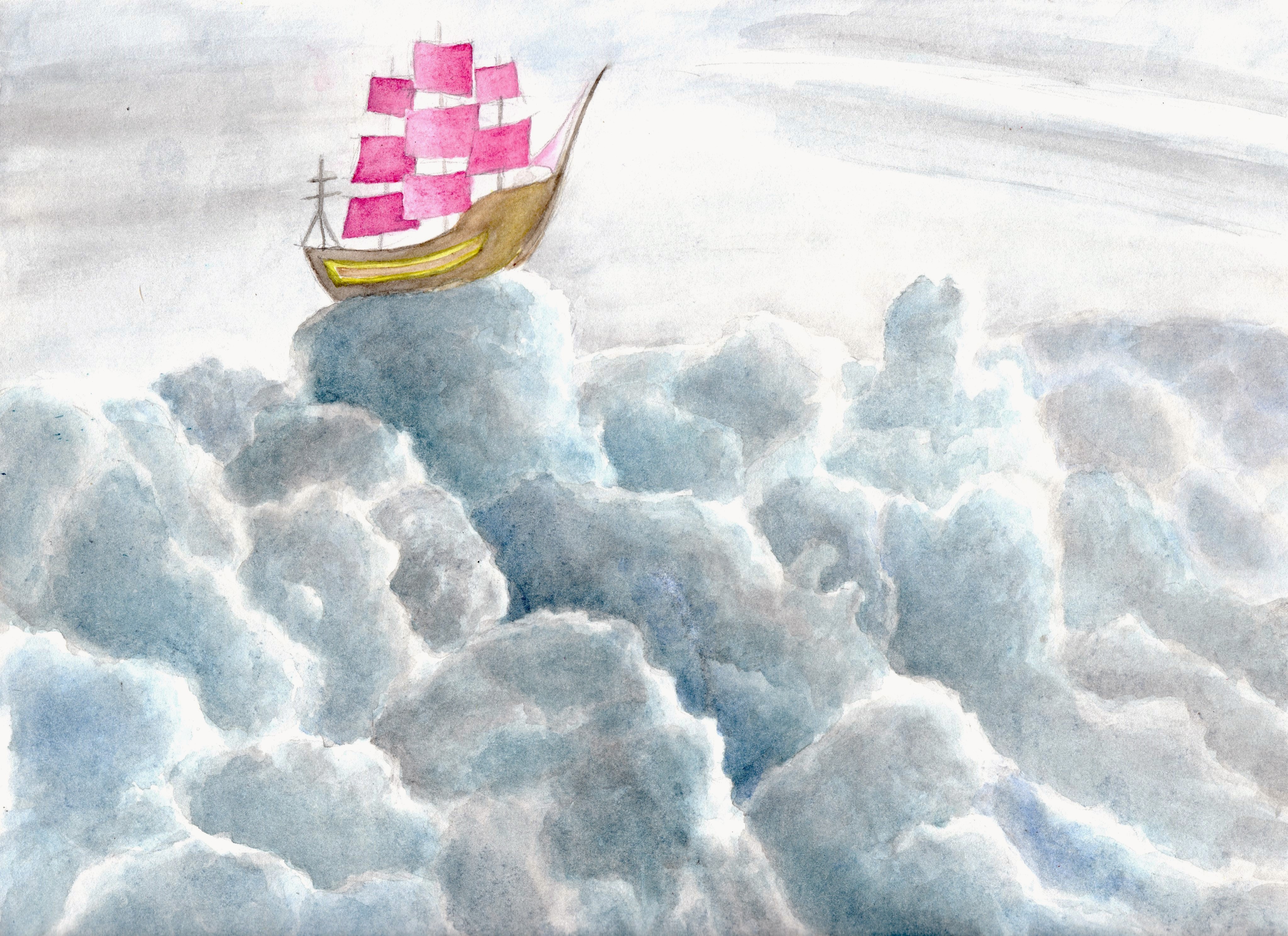 ship in the clouds watercolor
